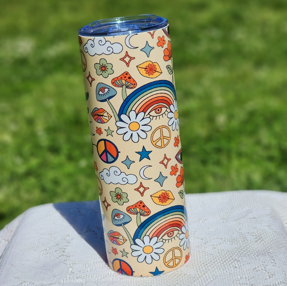 Colorful Tumbler with Peace and Rainbow Design 20oz